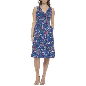 Kensie Womens  Printed Texture Woven Midi Dress, Blue